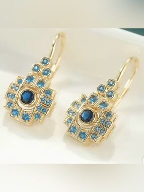 New 18K Gold Earrings With Sapphire and Blue Topaz